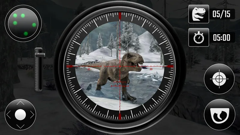 Sniper scope on a T-Rex in the snow
